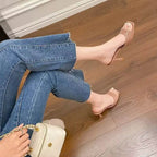 Lacquer Leather High-heeled Sandals for Women's Outdoor Slippers New Summer Versatile Slim Heel Square Toe Open Toe Flip Flops - Imbasat