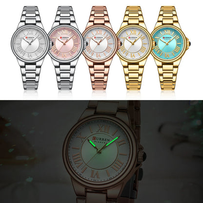 CURREN Romantic Charm Women's Wristwatches Fashion Design Thin Quartz Watch with Luminous Hands Stainless Steel Bracelet