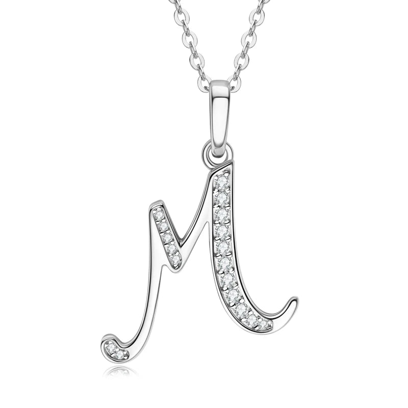 Anziw Name Necklace 26 Letter Initial Moissanite Pendant Real Silver 925