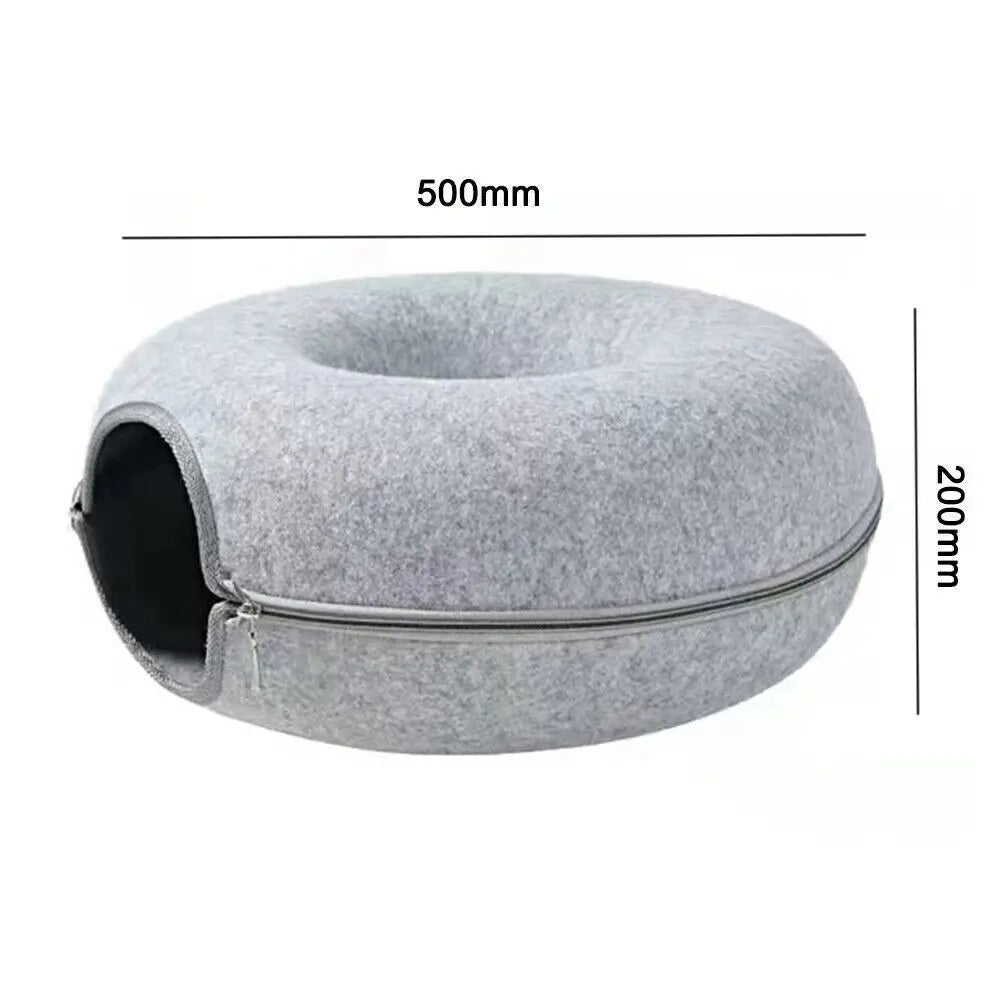 Cats Tunnel Bed Natural Felt Pet Cat Cave Nest Round House Donut Interactive Toy