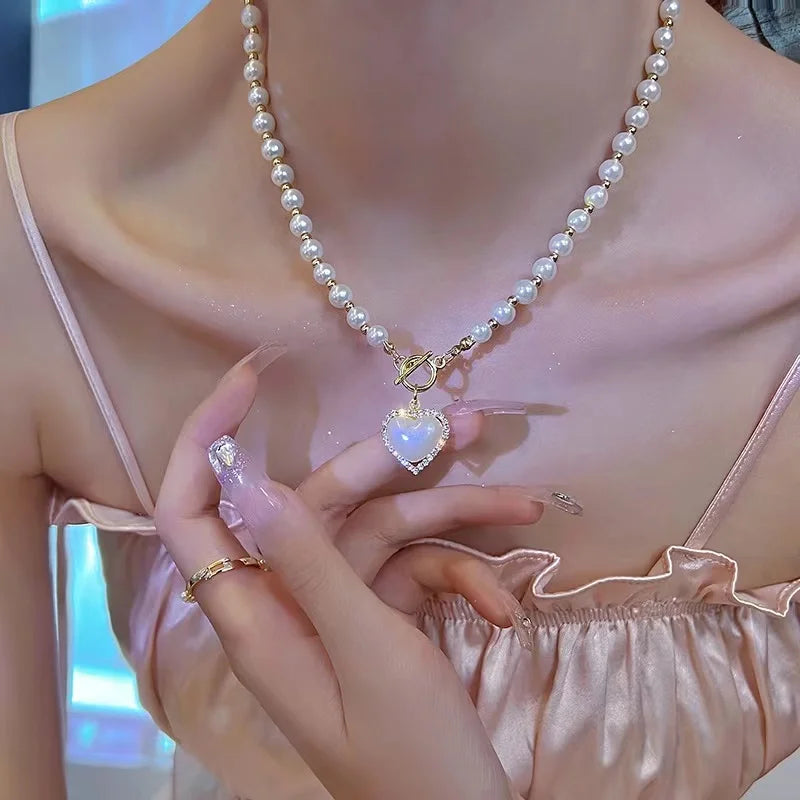 Vintage Zircon Flower Pearl Necklace