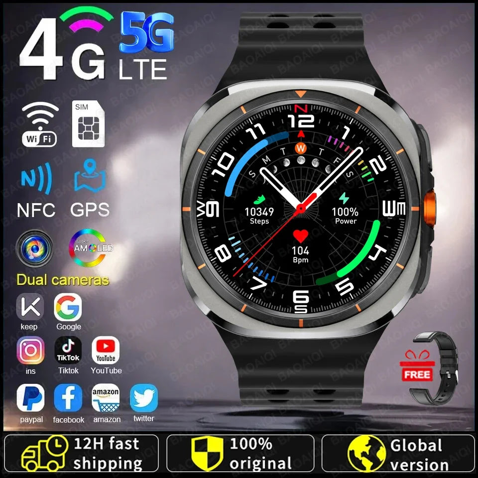 U8 Ultra AMOLED Android 9.0 Smart Watch Men 4G 5G SIM Card WiFi GPS Compass 32GB Smartwatch Rotating Camera Sports Watch 7 Ultra