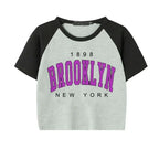 Brooklyn 1898 Letter Print Crop Graphic T-shirt Korean Style