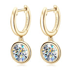 Gold Hoop Earrings Genuine 925 Silver 1CT 2CT Moissanite