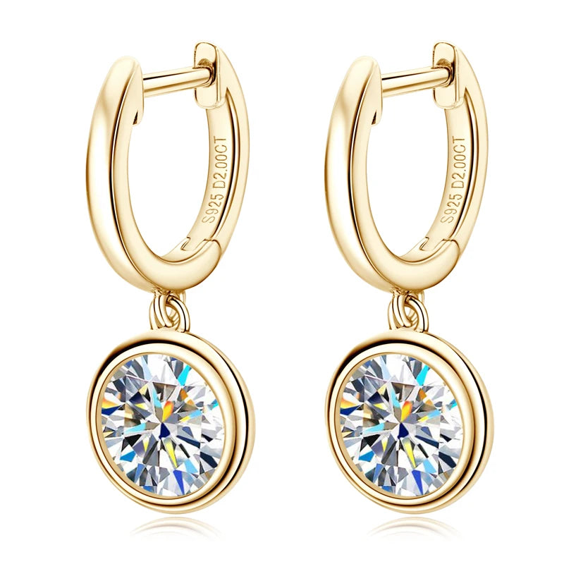 Gold Hoop Earrings Genuine 925 Silver 1CT 2CT Moissanite
