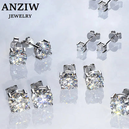 Certified 4mm-10mm D Color Moissanite Stud Earrings for Women Men Silver 925 Piercing Ear Sparkling Lab Diamond Wedding Jewelry