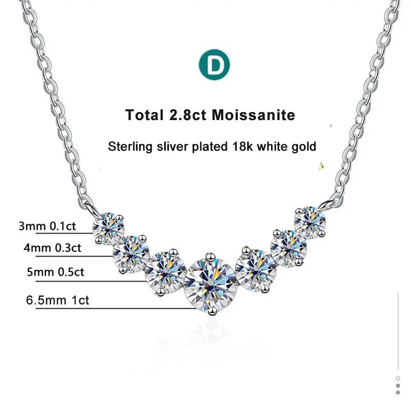 Moissanite Necklace with Certificates 925 Sterling Sliver Plated 18k White Gold