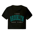 Brooklyn 1898 Letter Print Crop Graphic T-shirt Korean Style