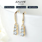 Anziw 925 Silver Three Stone Hook Earrings 1.8CTW. Moissanite Earrings