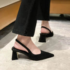 Black Sandals Women Summer New Fashion Women's Sandals Pointed Pumps Women Shoes Office Dress Shoes Sexy Square Heel High Shoes - Imbasat