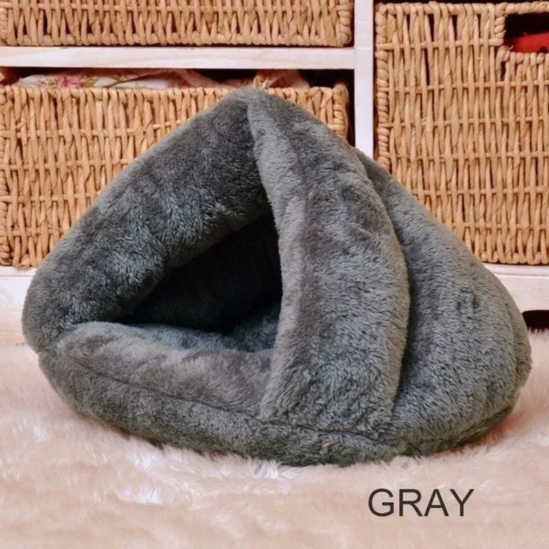 Winter Warm Triangle Cat Nest Thickened Fury Mongolian Bag Half Closed