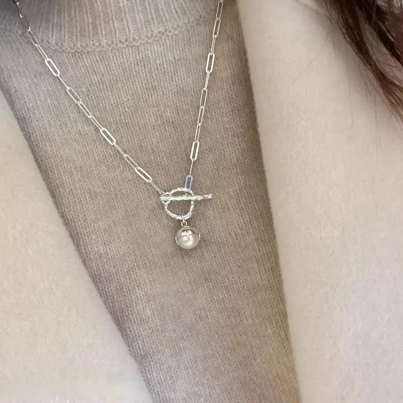 925 Silver Pearl Simple Elegant Thin Chain Pendant Necklace