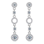 Anziw 2024 Long Stud Earrings Real 925 Silver 2CTW. Round Moissanite Dangle Earrings