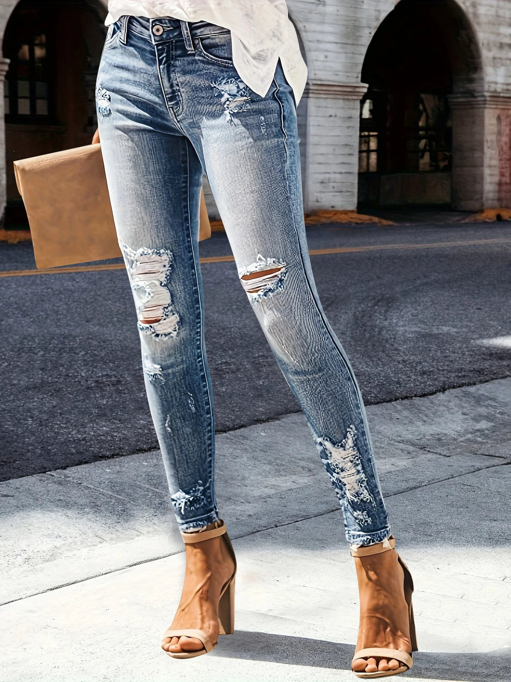 High waist hip stretch slim fit all-matching nine-point jeans