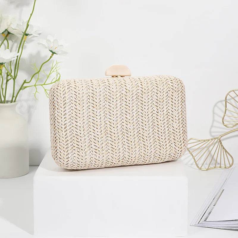 Weave Straw Evening Clutch Bags for Women Summer Party Fashion Shoulder Bags Luxury Purse Hadbags Wedding Bridal Clutches Sac - Imbasat
