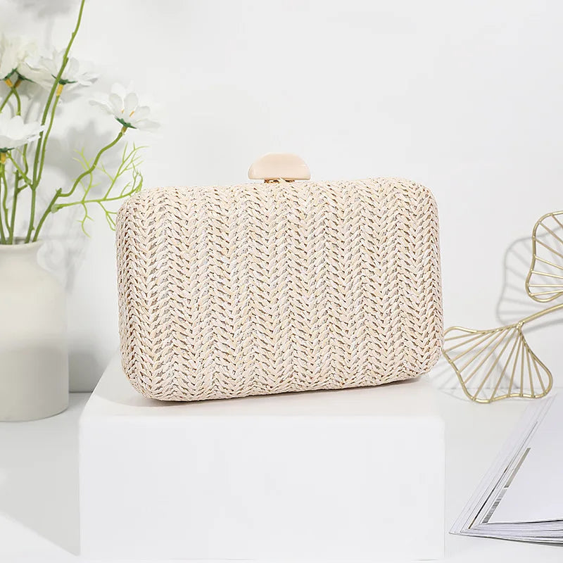 Weave Straw Evening Clutch Bags for Women Summer Party Fashion Shoulder Bags Luxury Purse Hadbags Wedding Bridal Clutches Sac