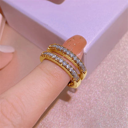 Yellow Gold Plated Rings Real 925 Silver D Color VVS1 Moissanite Ring Double Row Engagement Wedding Bands For Women Jewelry Gift