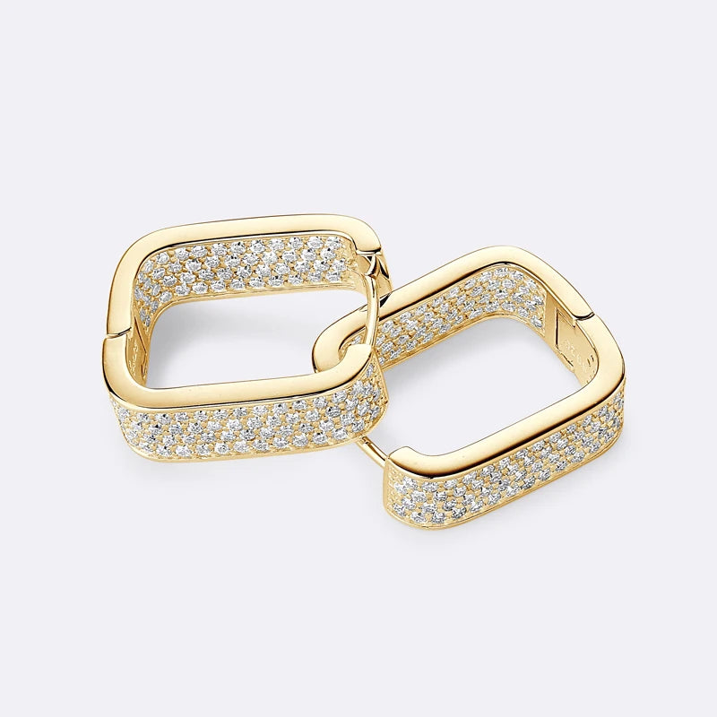 925 Silver Square Hoop Earrings Full Round Cut Moissanite Diamond Earrings