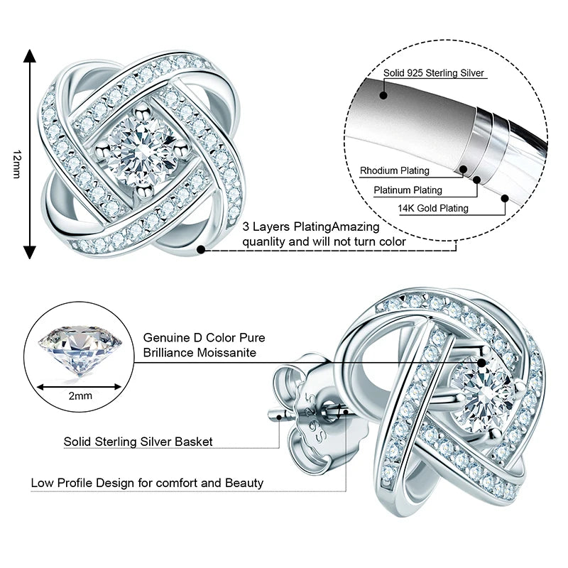Stud Earrings 4mm Moissanite Twist Flower Earrings 925 Sterling Silver