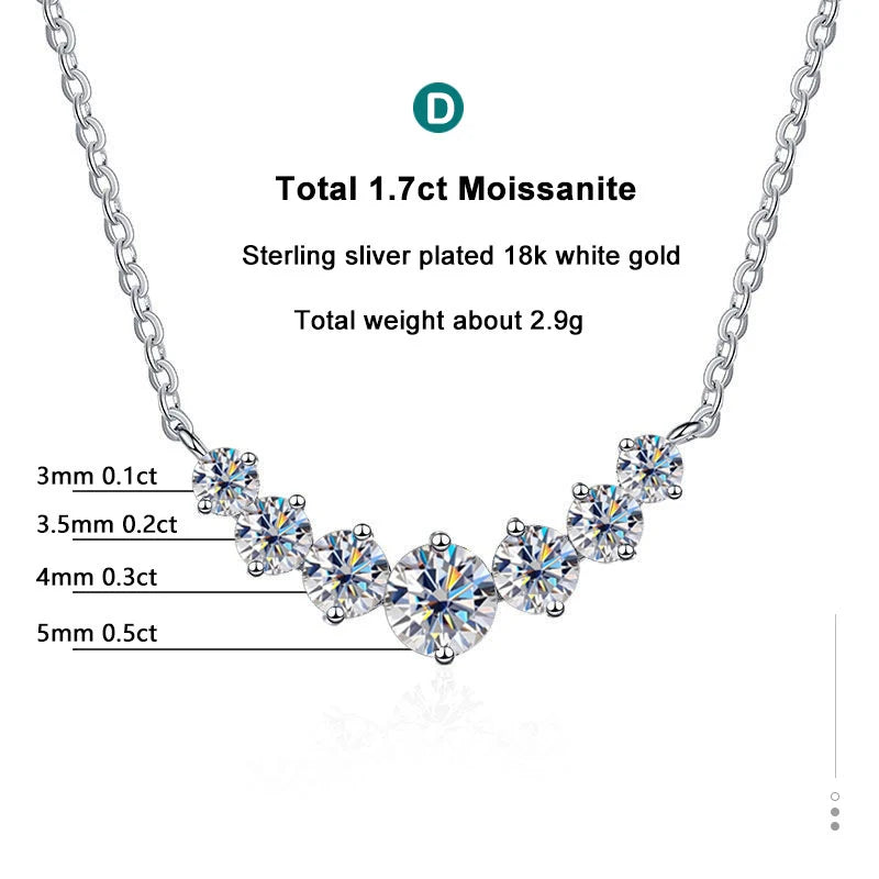 Moissanite Necklace with Certificates 925 Sterling Sliver Plated 18k White Gold