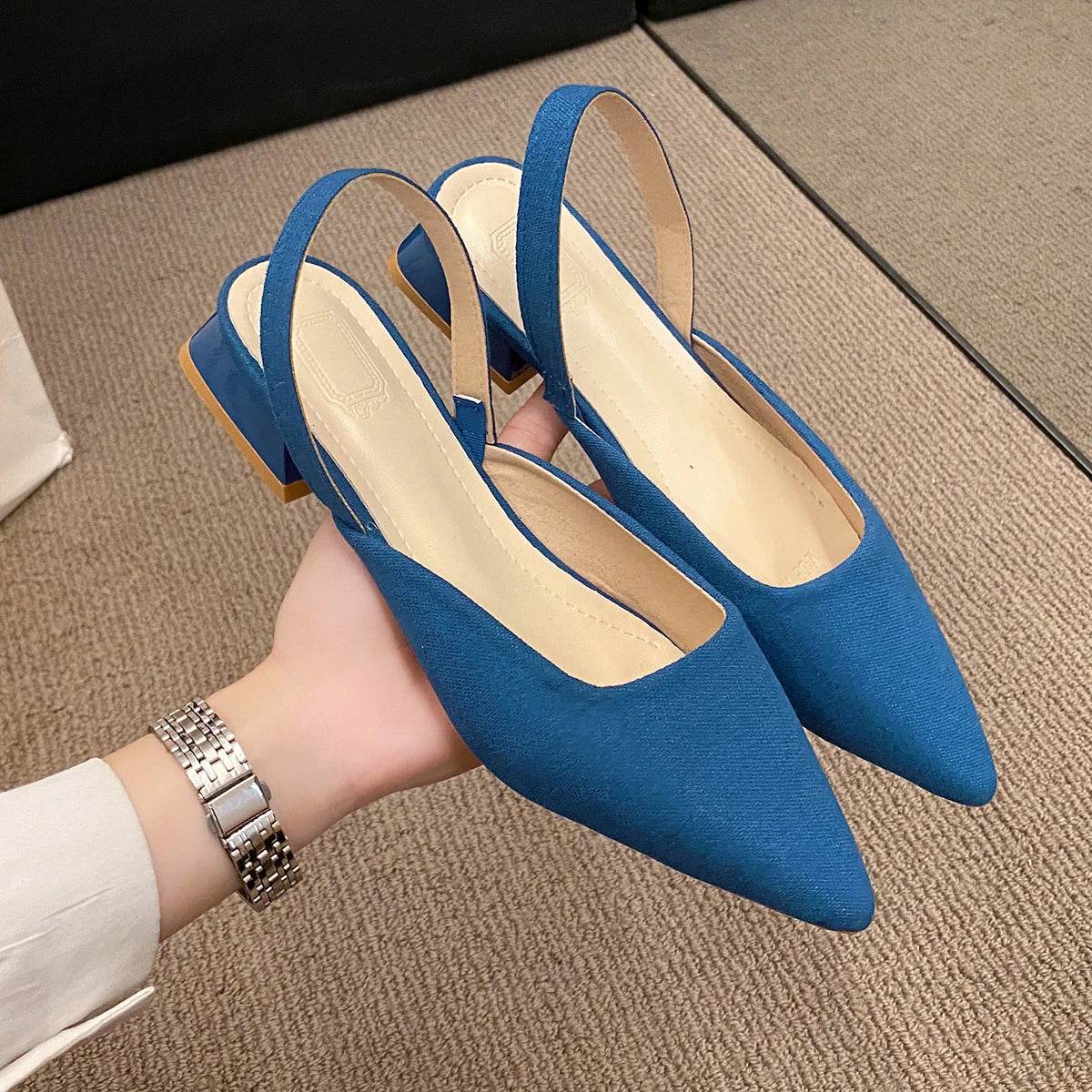 Summer Women New Sexy Retro Solid Color Heels PU Leather Shoes Outdoor Banquet Party Pointed Shoes Fashion Sandals Plus Size 42 - Imbasat