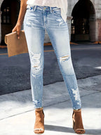 High waist hip stretch slim fit all-matching nine-point jeans