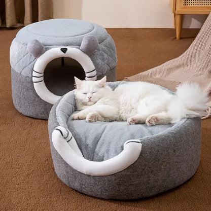 Cute Cat Bed Pet Dog House Winter Cat Villa Sleep Kennel Removable Warm Nest Enclosed Tents Cave Sofa Pet Supplies Accessory