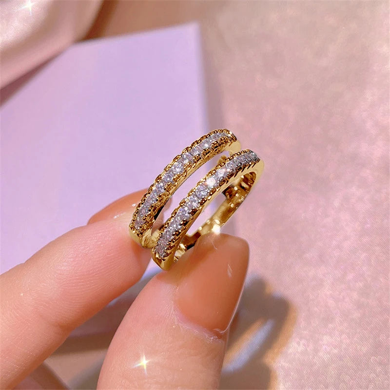 Yellow Gold Plated Rings Real 925 Silver D Color VVS1 Moissanite Ring Double Row Engagement Wedding Bands For Women Jewelry Gift