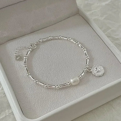 925 Sterling Silver Bracelet Partial Pearls Knots Bracelet for Women Simple Fashion Party Wedding Jewelry Girl Birthday Gifts