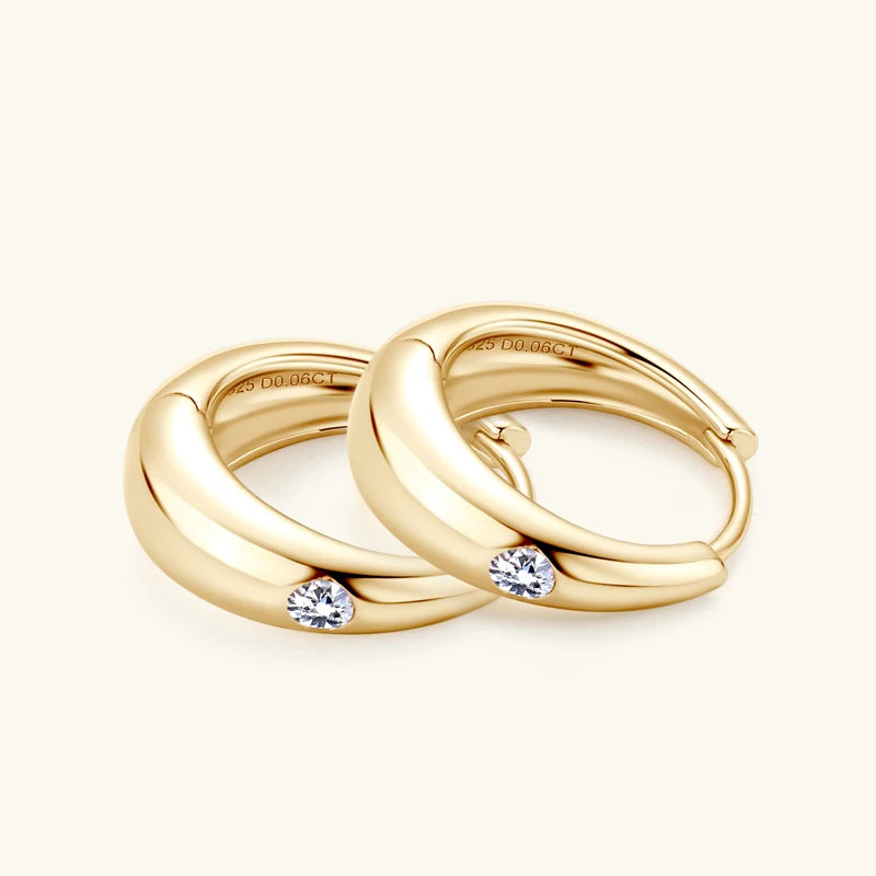 Anziw Chunky Hoops 2.5mm D Color Moissanite Thick Huggie Earring Gold Plated 925 Silver