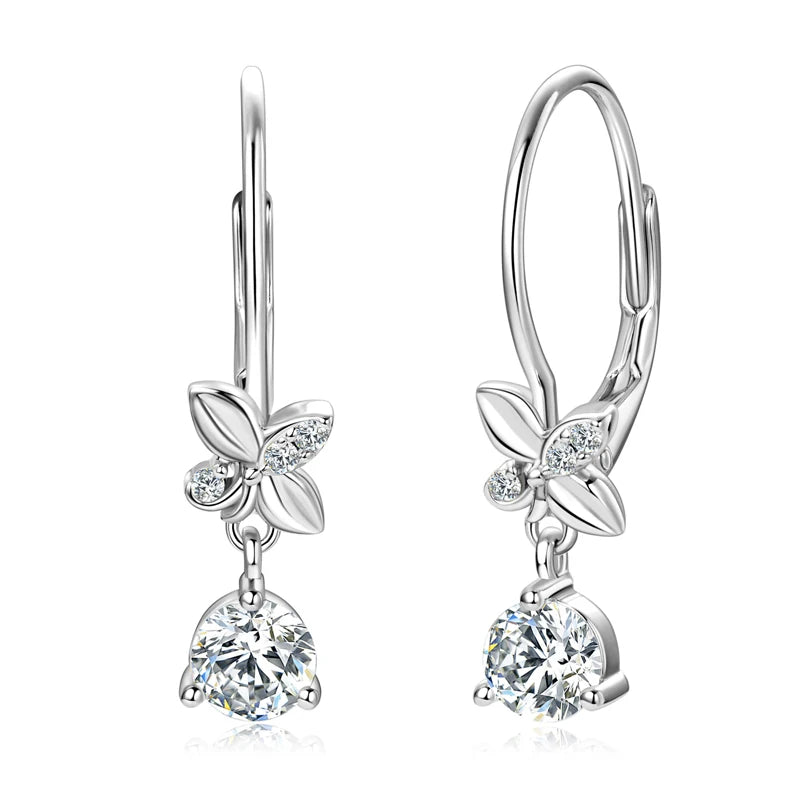 925 Silver 5mm Round Moissanite Four-leaf Earrings