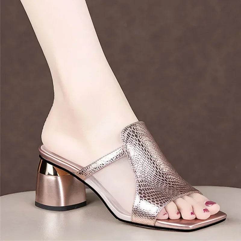 Women New Luxury Sandals Shoes Summer Mid Heels Chunky Casual Designer Dress Pumps Slingback Mules Shoes Zapatos Ladies34-42 - Imbasat