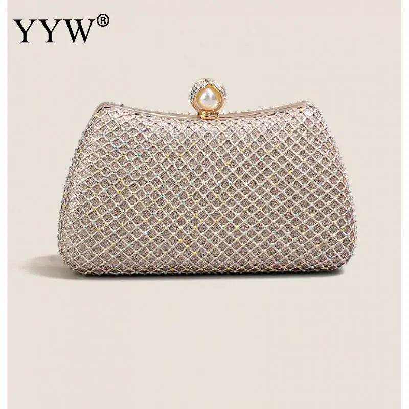 2023 Trend Evening Clutch Bags Women Shinny Clutches Purse Crystal Wedding Chain Shoulder Handbags Golden Moon Luxury Sac A Main - Imbasat