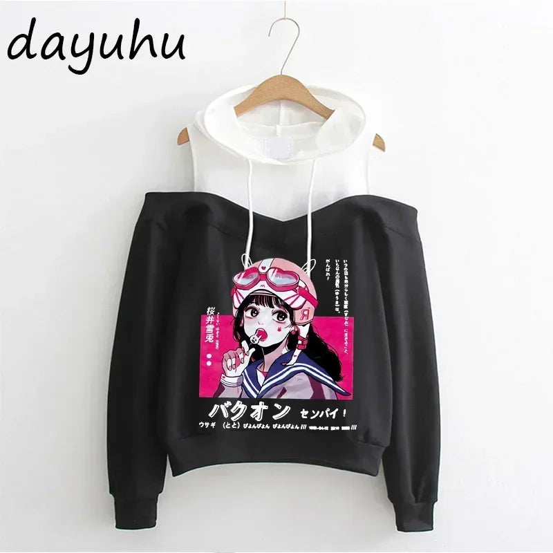 Goth Anime Hoodie Aesthetic Sweatshirt Gothic Punk Grunge Streetwear