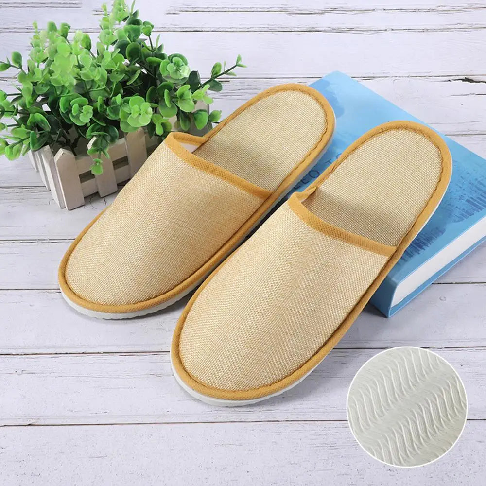 1 Pair Hotel Travel Slippers Cotton Linen Disposable Slippers Sanitary Home Guest Use Men Women Indoor Bedroom House Shoes