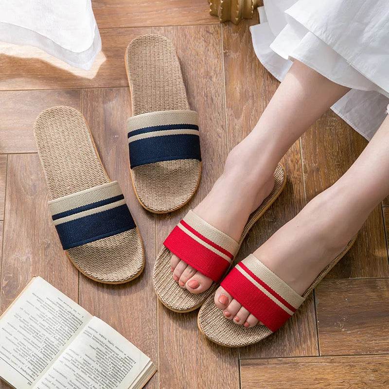 36-45 Flat Sandals Beach Slippers Summer Home Linen Lightweight Eva Non-Slip Slides For Men Women Indoor Outdoor Flip Flops - Imbasat
