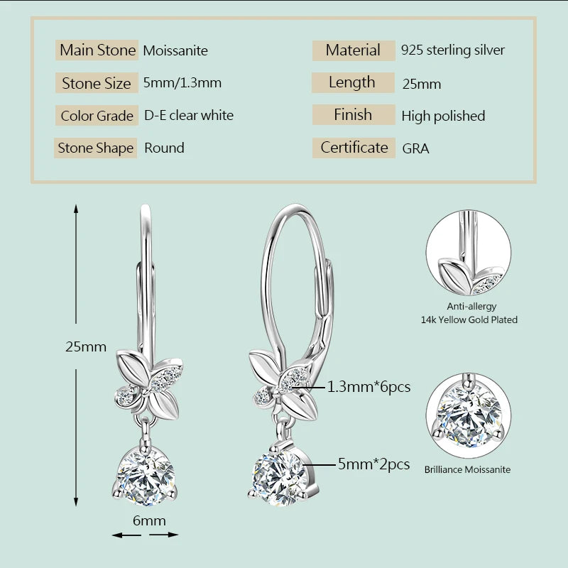 925 Silver 5mm Round Moissanite Four-leaf Earrings