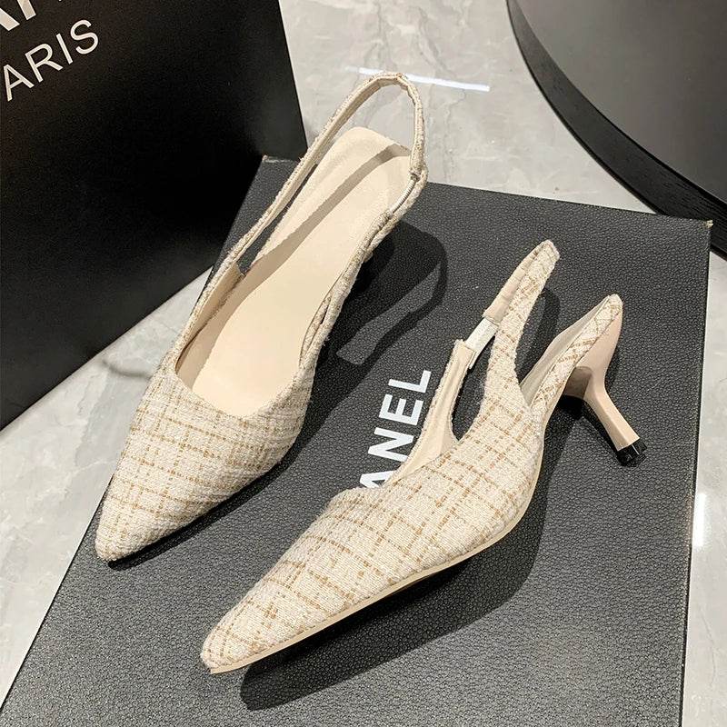 Brand Designer Slingbacks High Heels Pumps Women Pointed Blue Pointed Toe Party Shoes Summer Thin Heeled Sandals High Heel Shoes - Imbasat