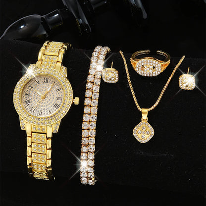 Luxury Women Gold Watch Fashion Ladies Quartz Diamond Wristwatch Elegant Female Bracelet Watches Set Reloj Mujer