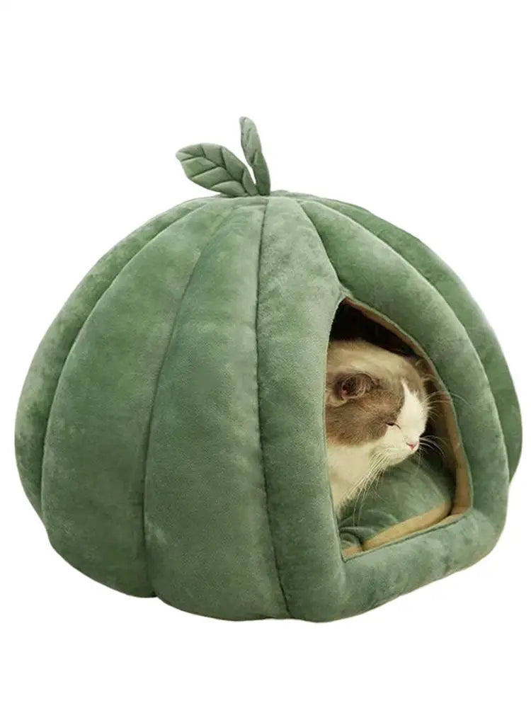 Pumpkin Cat Bed Deep Sleep Comfort House Enclosed