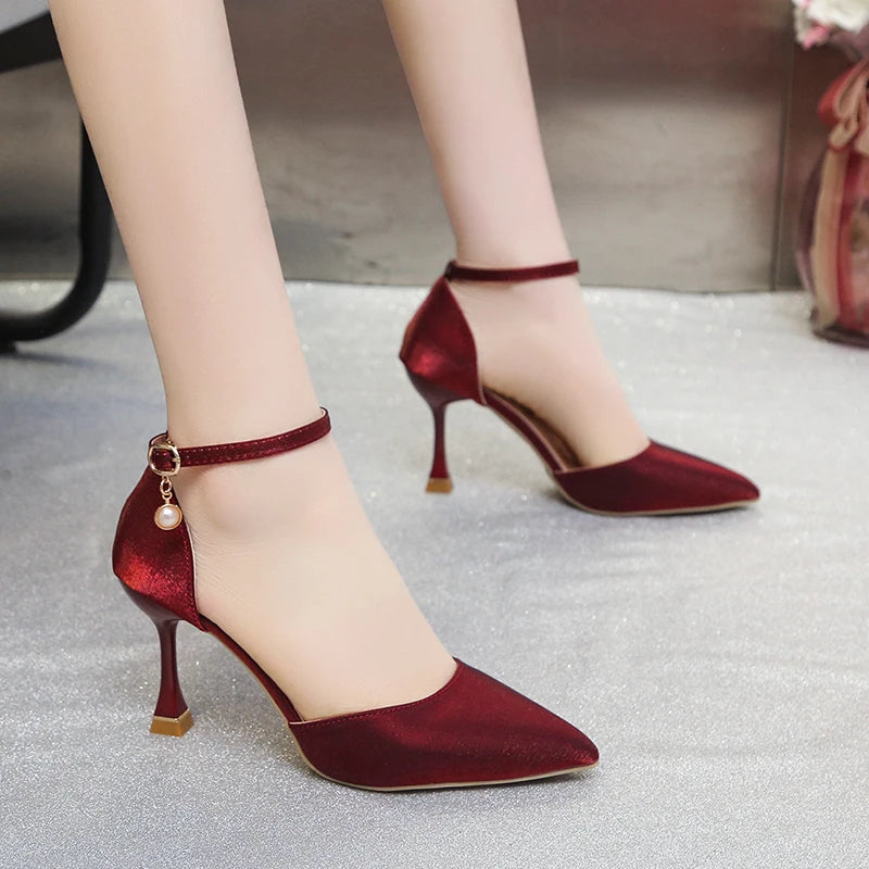 Fashion Solid Color High Heels Women's 2022 Summer New Girl Net Red Sexy One Word Buckle Casual Comfortable Shoes Women