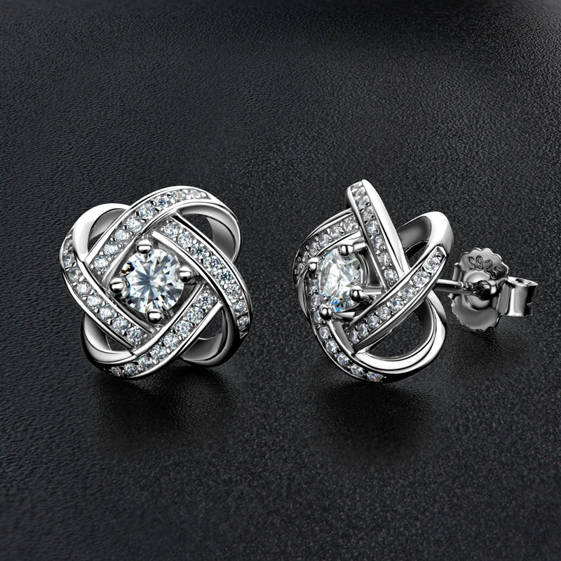 Stud Earrings 4mm Moissanite Twist Flower Earrings 925 Sterling Silver