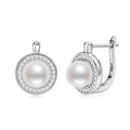 Anziw French Vintage Moissanite Hoops 7mm Freshwater Pearl Earrings Silver