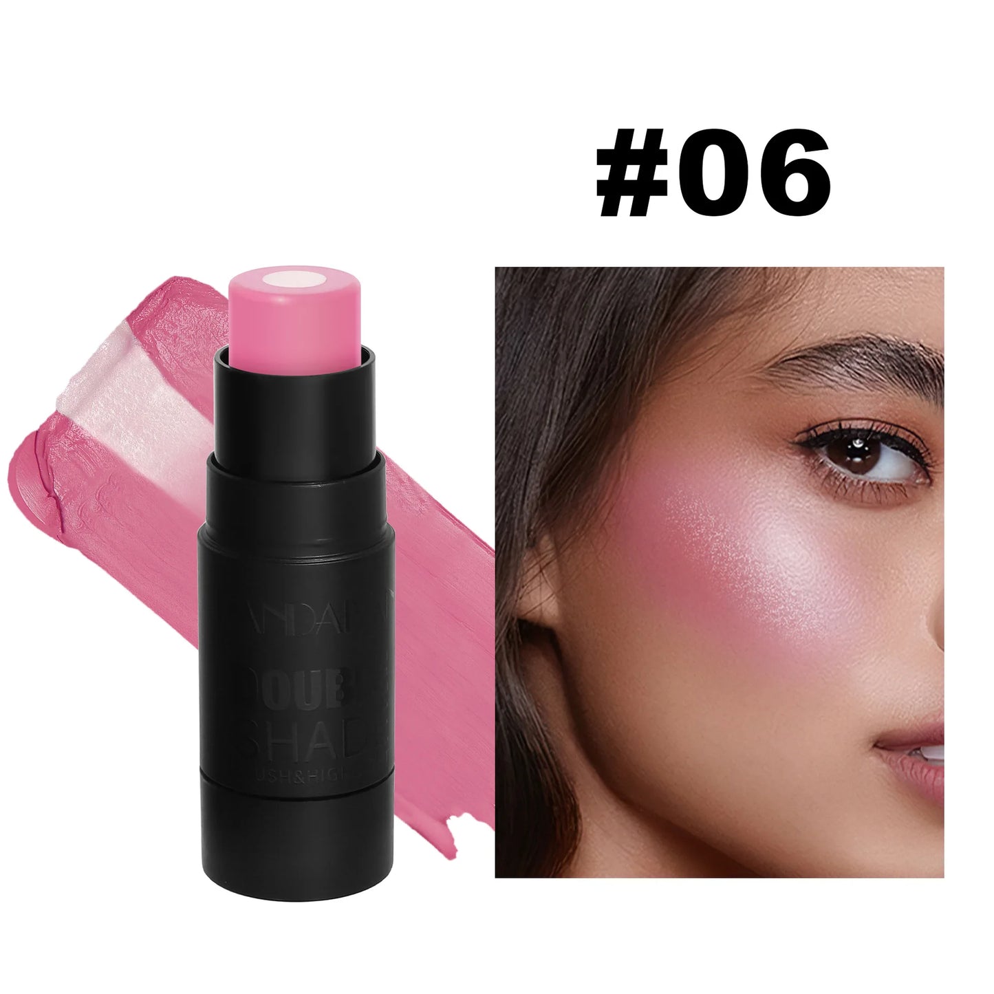 Handaiyan 2 In 1 Matte Glitter Face Blusher Smooth Cheek Velvety Blush Highlighter Stick Rouge Waterproof Contour Makeup