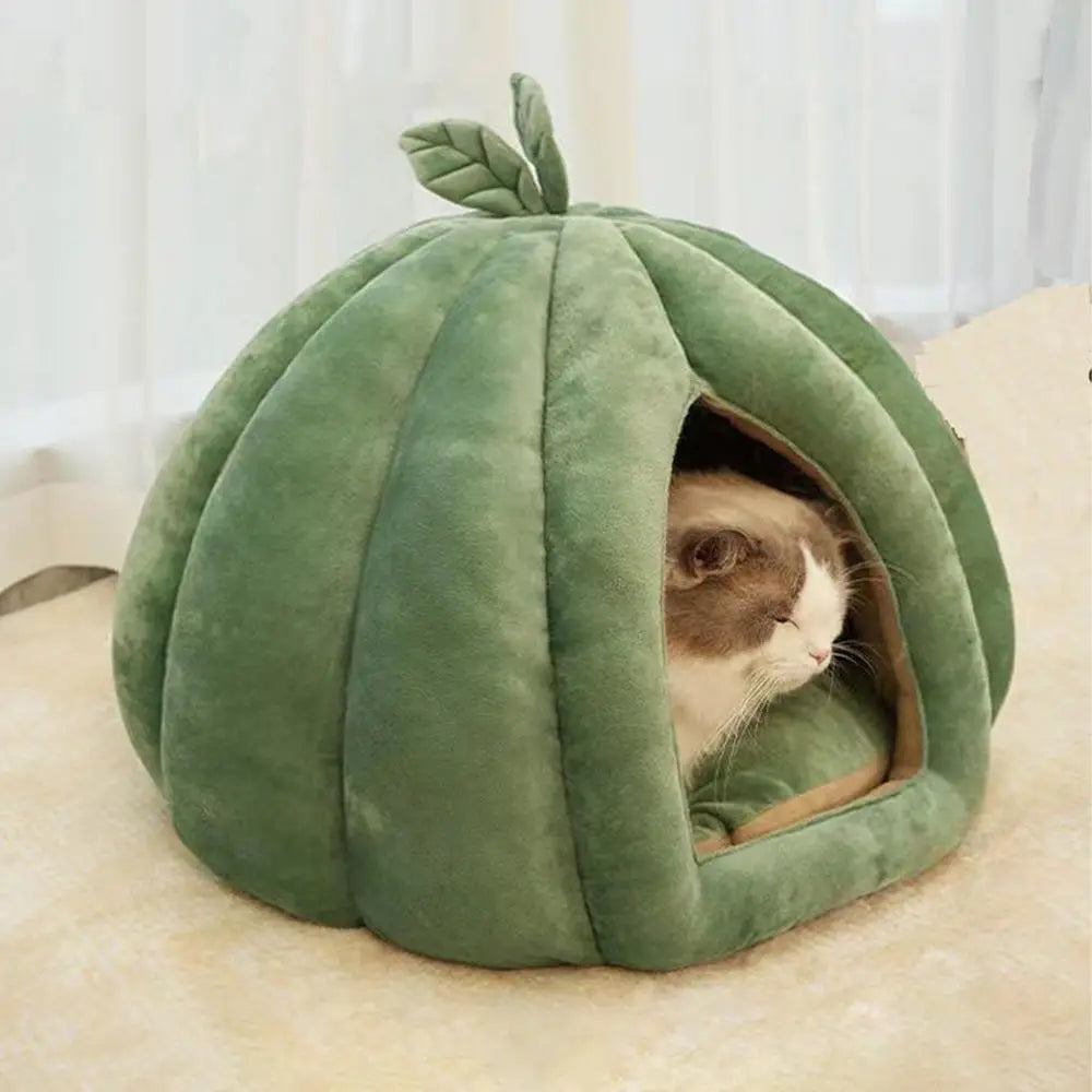 Pumpkin Cat Bed Deep Sleep Comfort House Enclosed