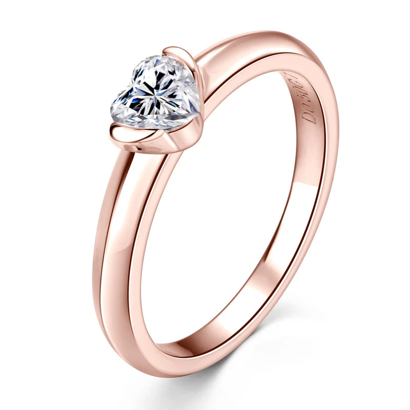 Anziw Rose Gold Color 0.5ct Heart Shaped Moissanite Solitaire Ring Silver 925 for