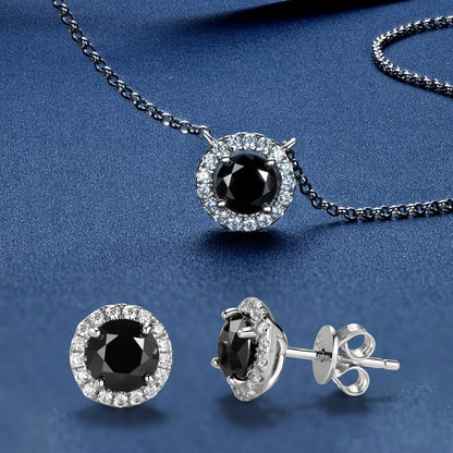 Vintage 2.6ctw Black Moissanite Diamond Jewelry Set for Women Original Silver 925 Stud Earrings & Pendant Necklace Party Gift