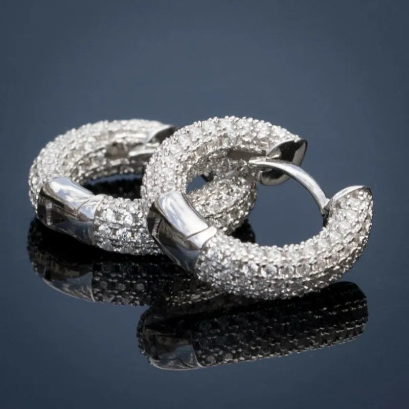 Anziw 925 Silver Sterling Hoops Luxury Earrings Jewelry 1.3mm Round Moissanite Diamond Earrings