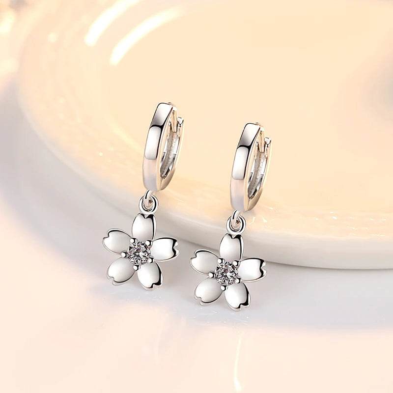 Solid 925 Sterling Silver Crystal Zircon Flower Drop Earrings For Women New Jewelry Fashion XY0067 - Imbasat