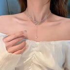 Vintage Zircon Flower Pearl Necklace